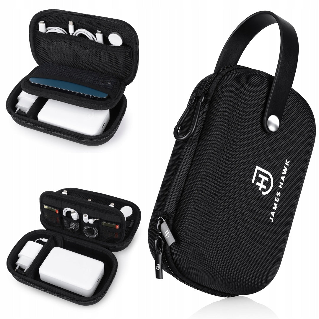 Protective case for electronics Charger cable organizer Travel Black