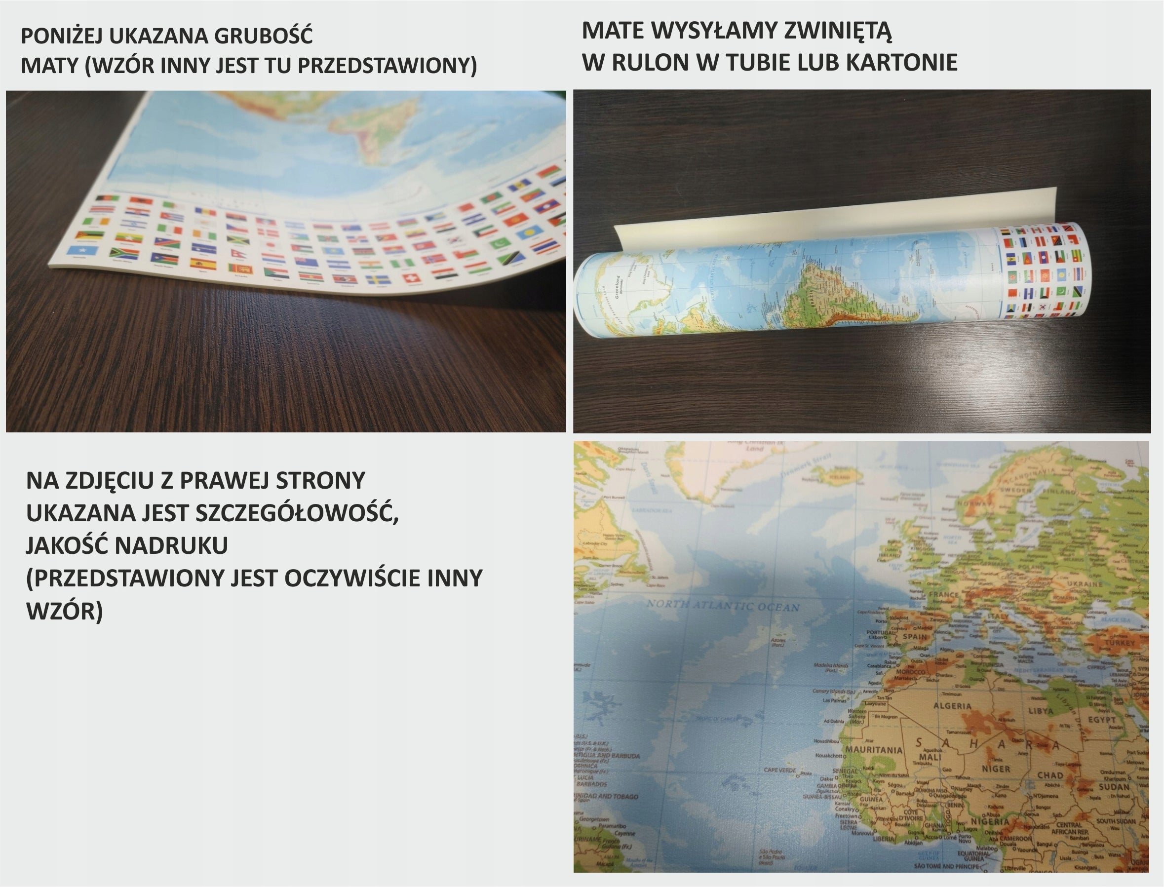 Protective mat for desk 120x60 map with animals Product height 60 cm