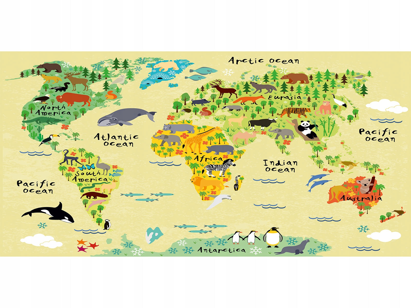 Protective mat for desk 120x60 map with animals