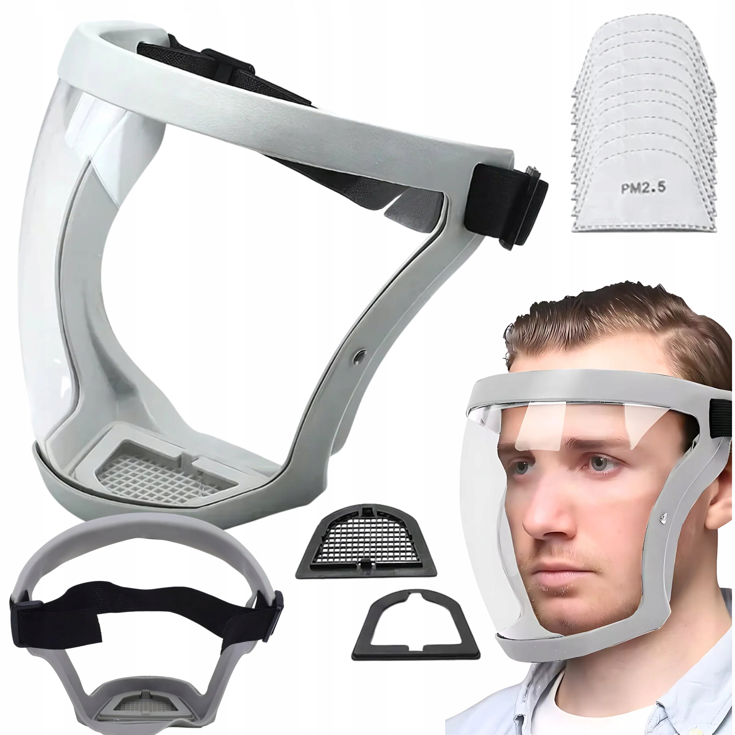 Protective visor full face mask adjustable with filter PM2.5 for cutting