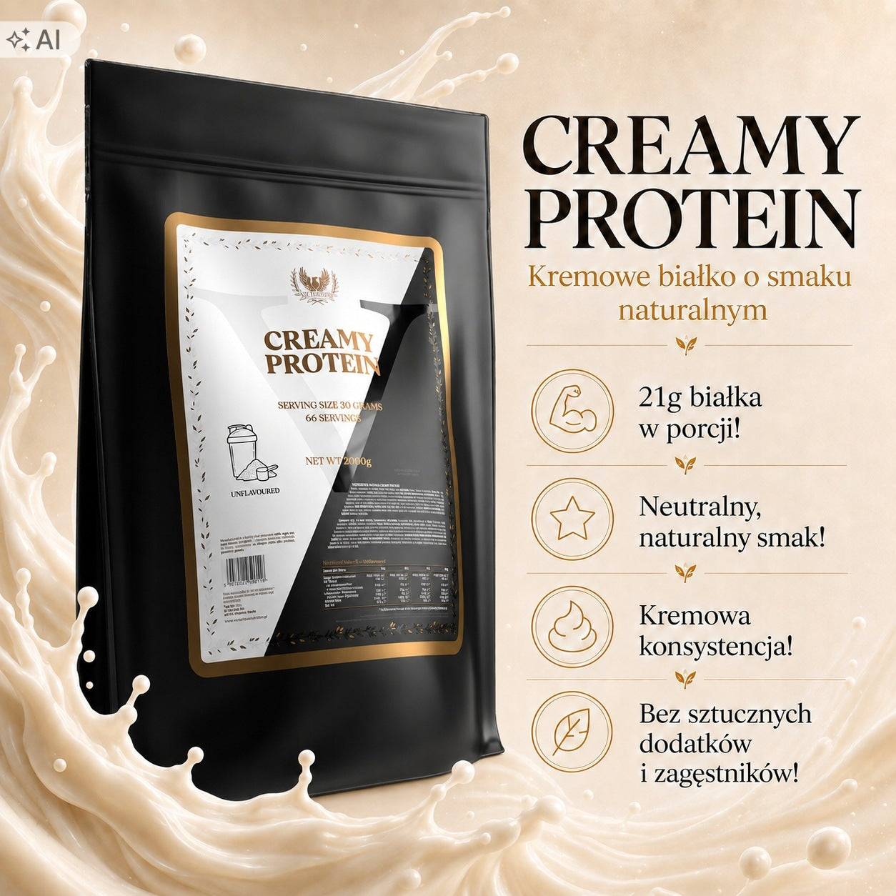 Protein 2000g Creamy Protein WPC 70% Whey Natural Victorious Packaging status original