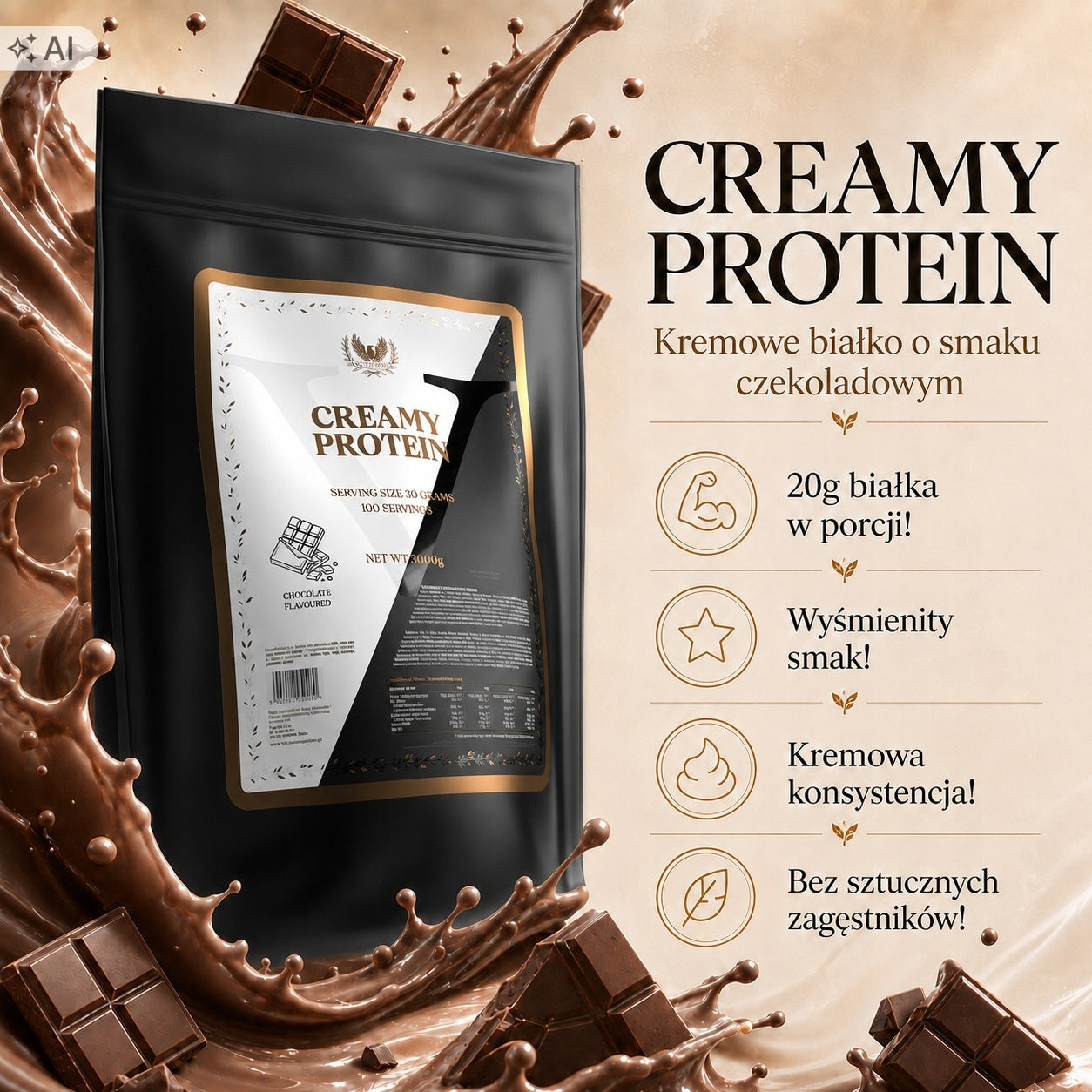Protein 3000g Creamy Protein WPC 70% Whey Chocolate Victorious Packaging status original