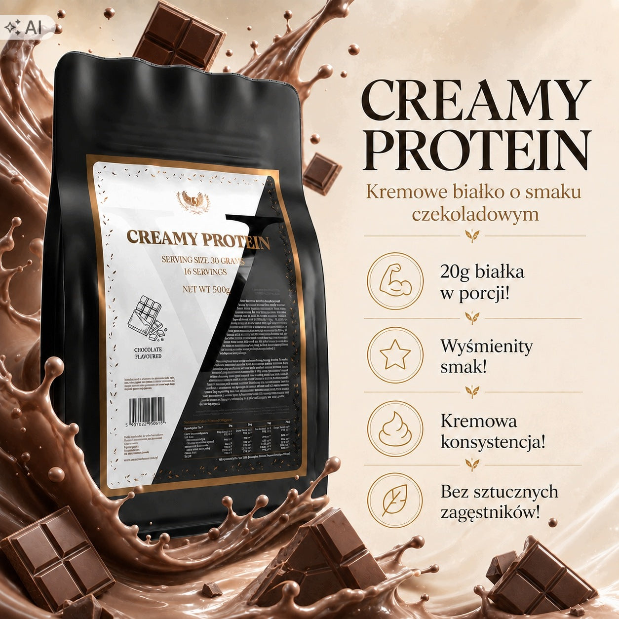 Protein 500g Creamy Protein WPC 70% Whey Chocolate Victorious Nutrition Packaging status original