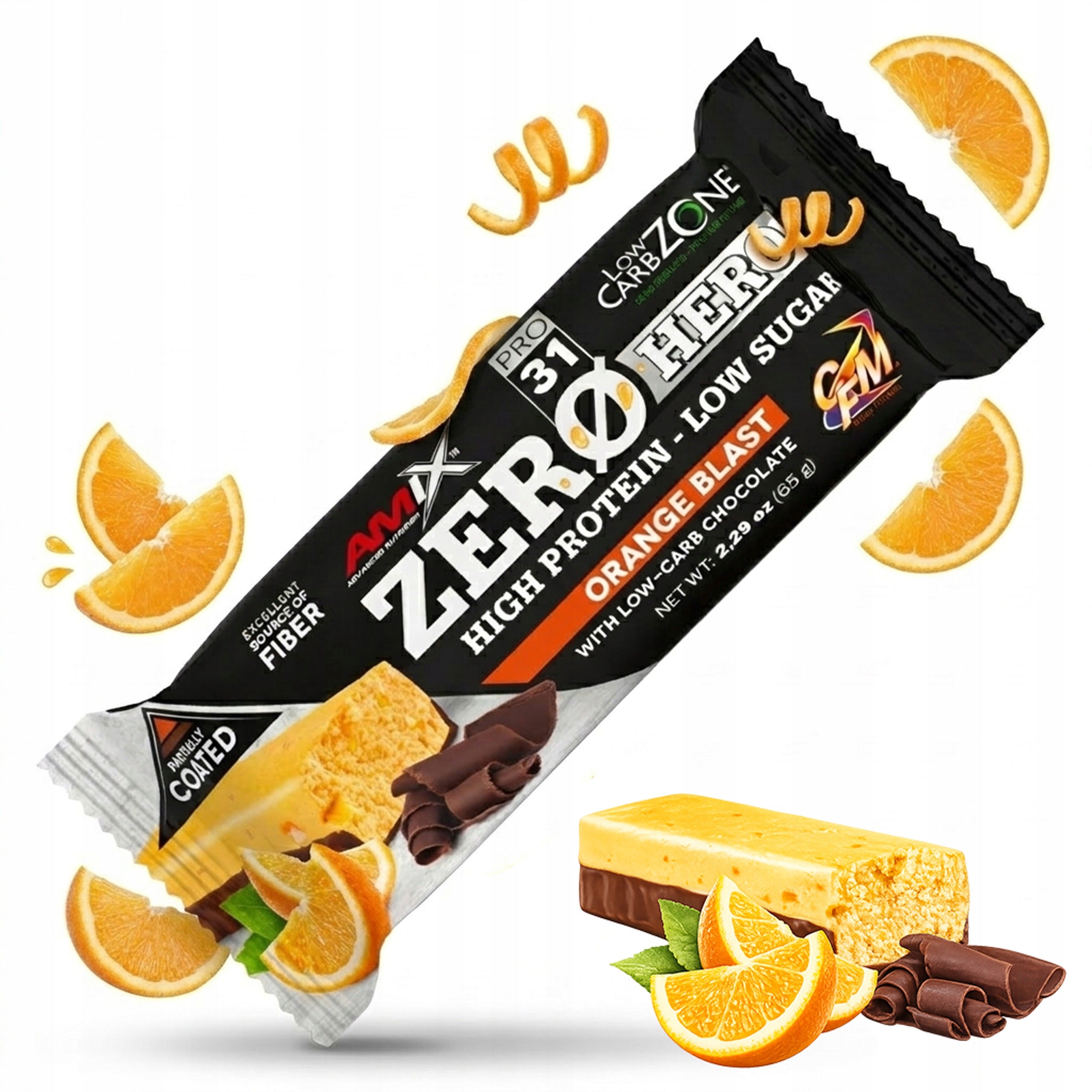 Protein Bar Orange Chocolate Zero Sugar, Low Calorie Amix
