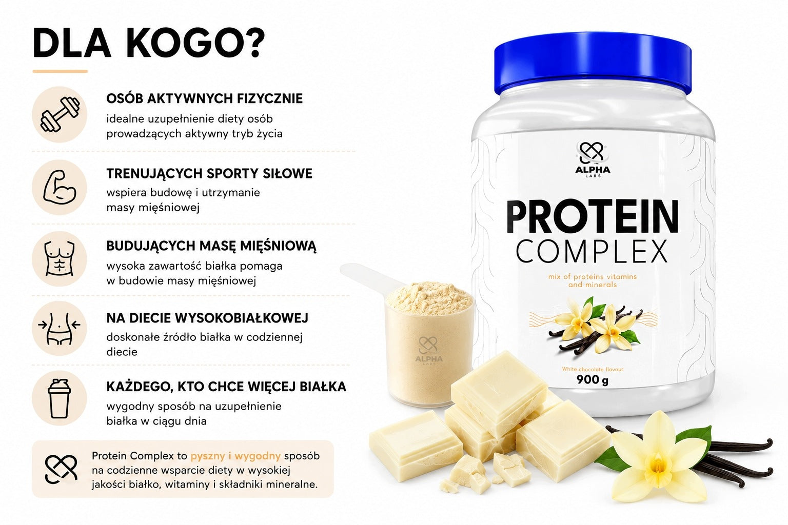 Protein Complex Alpha Labs Vanilla 900 g Mix Protein Packaging status original