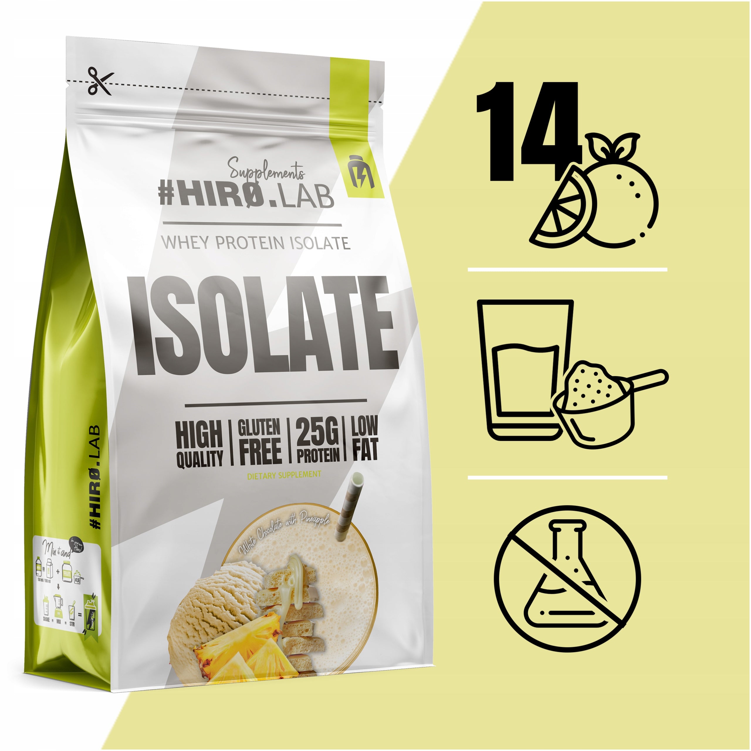 Protein Isolate HIRO.LAB WPI 700g Pineapple White Chocolate Whey Protein Expiration date at least six months from the date of purchase