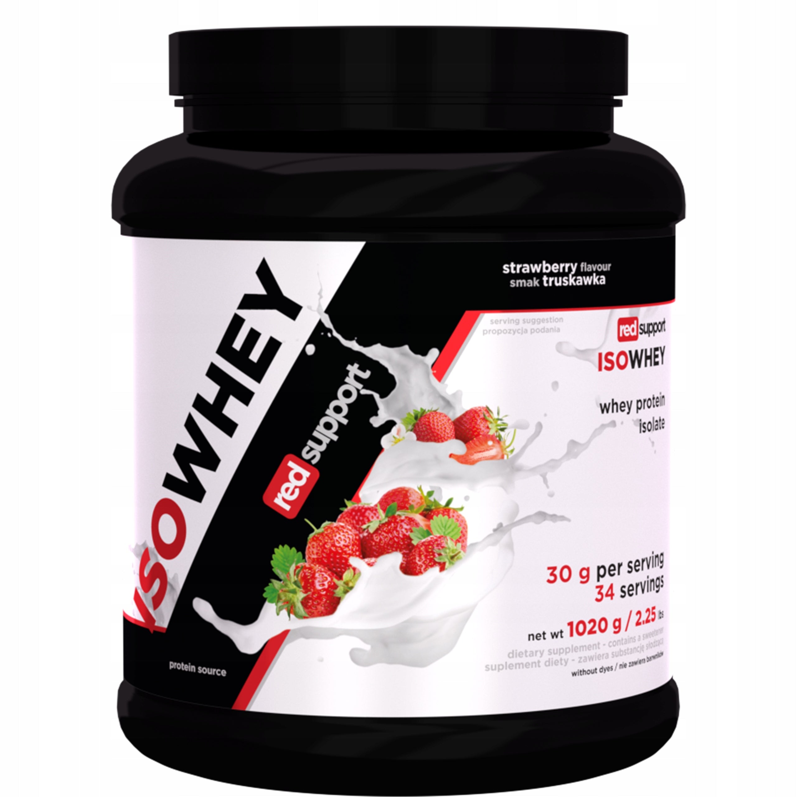 Protein Isolate WPI Powder 1020g Strawberry Lactose Free Gluten 34p