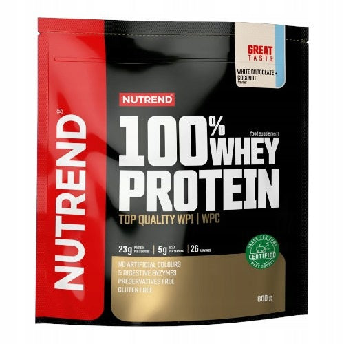 Protein NUTREND 100% Whey Protein WPC WPI 800g White Chocolate Coconut Conditioner Packaging status original