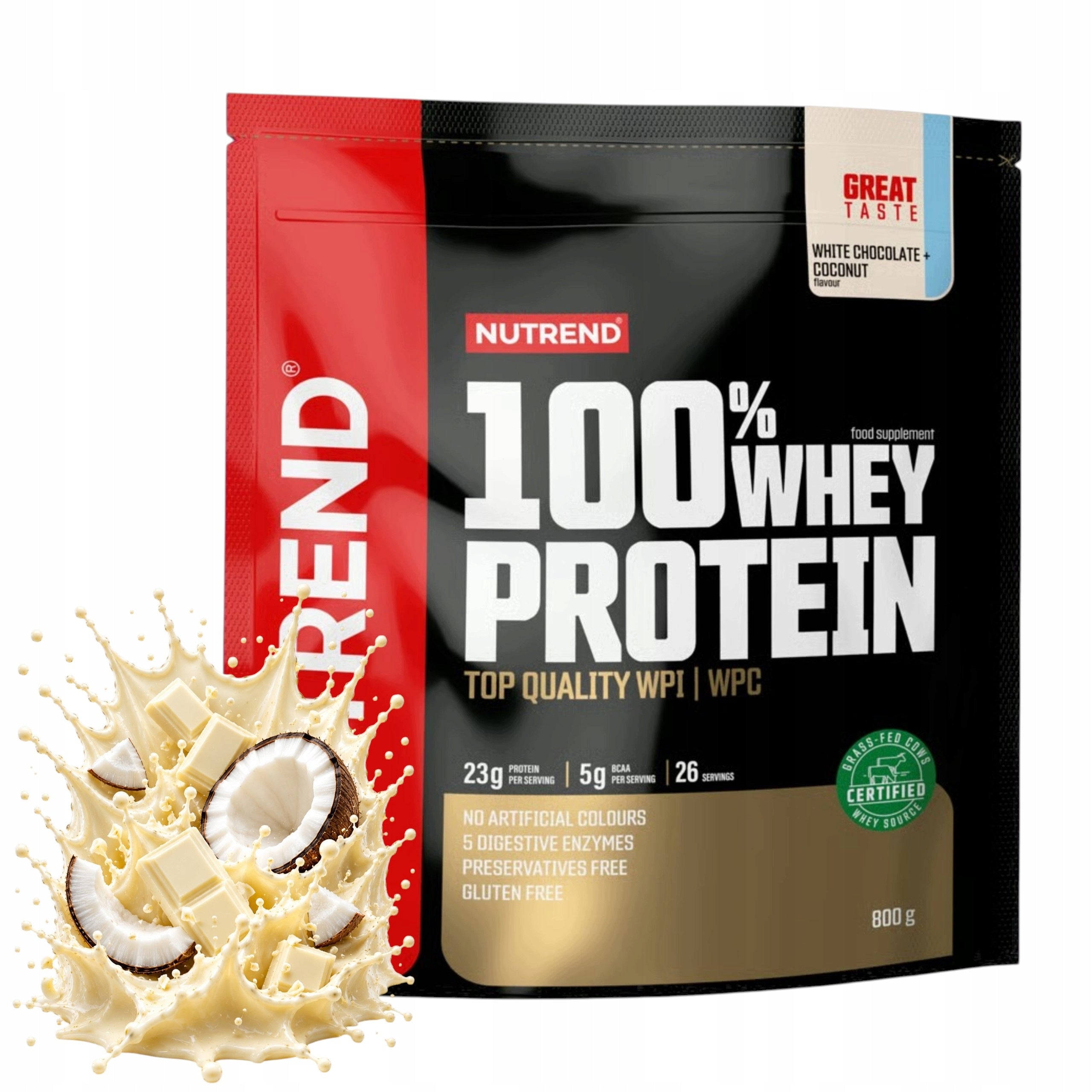 Protein NUTREND 100% Whey Protein WPC WPI 800g White Chocolate Coconut Conditioner