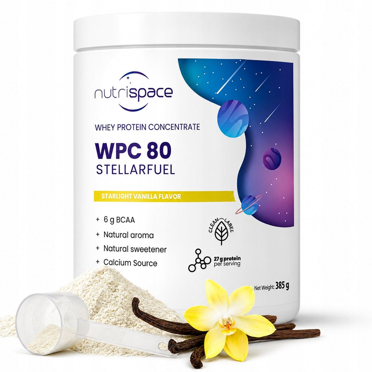 Protein WPC 80 Nutrispace Vanilla Whey Protein Concentrate 385g BCAA