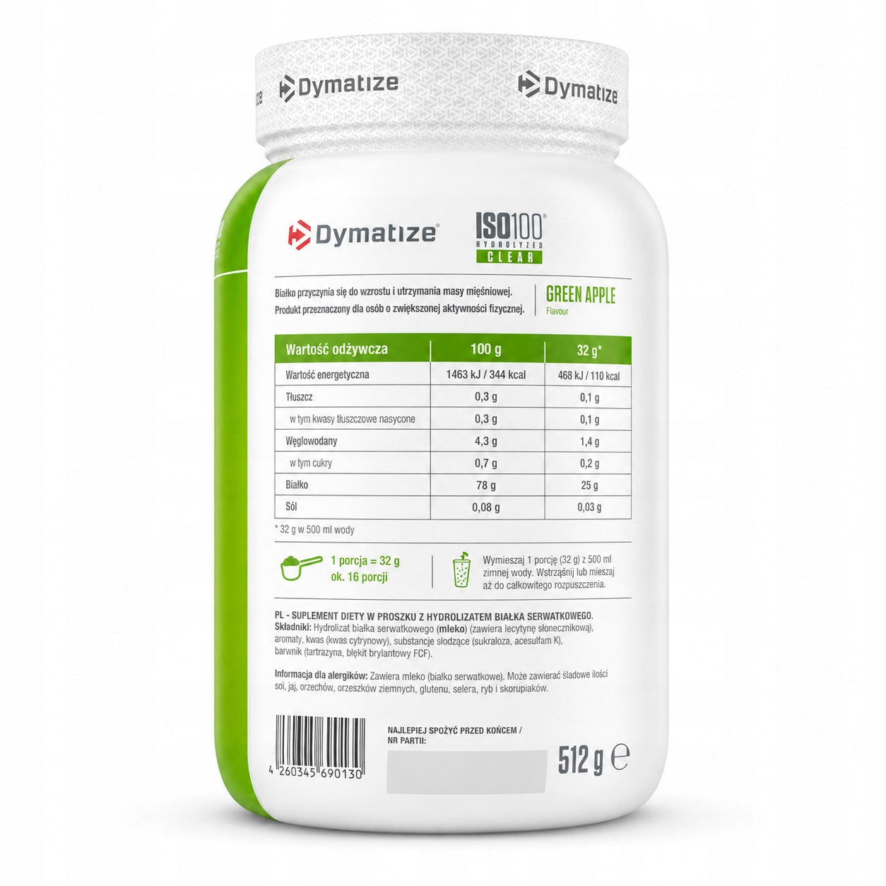 Protein isolate Dymatize ISO 100 Apple 528 g whey protein WPI per mass Expiration date at least 3 months from the date of purchase