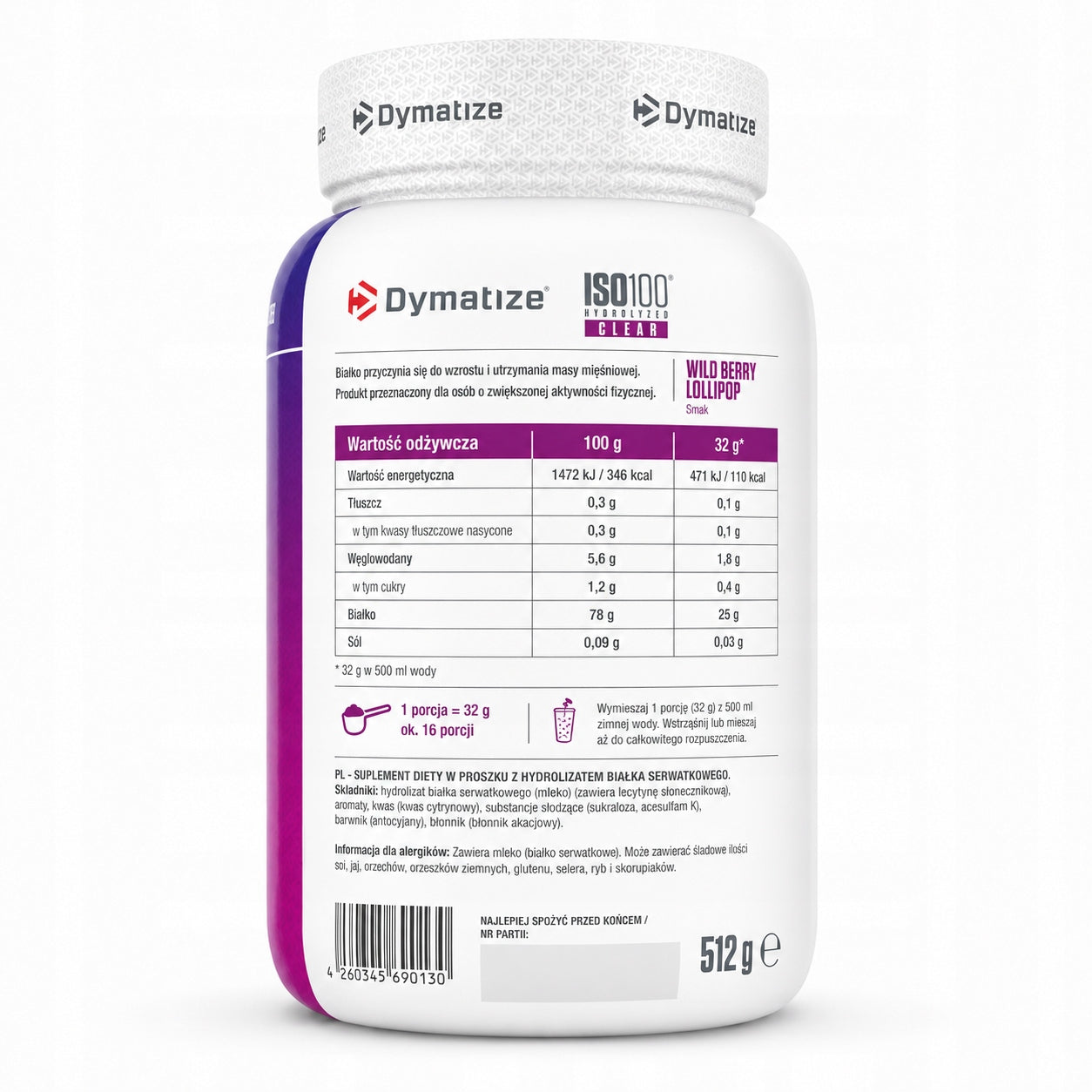 Protein isolate Dymatize ISO 100 Blueberry 528 g whey protein WPI per mass Packaging status original