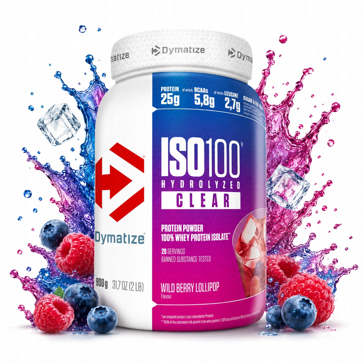 Protein isolate Dymatize ISO 100 Blueberry lollipop 900 g whey protein WPI