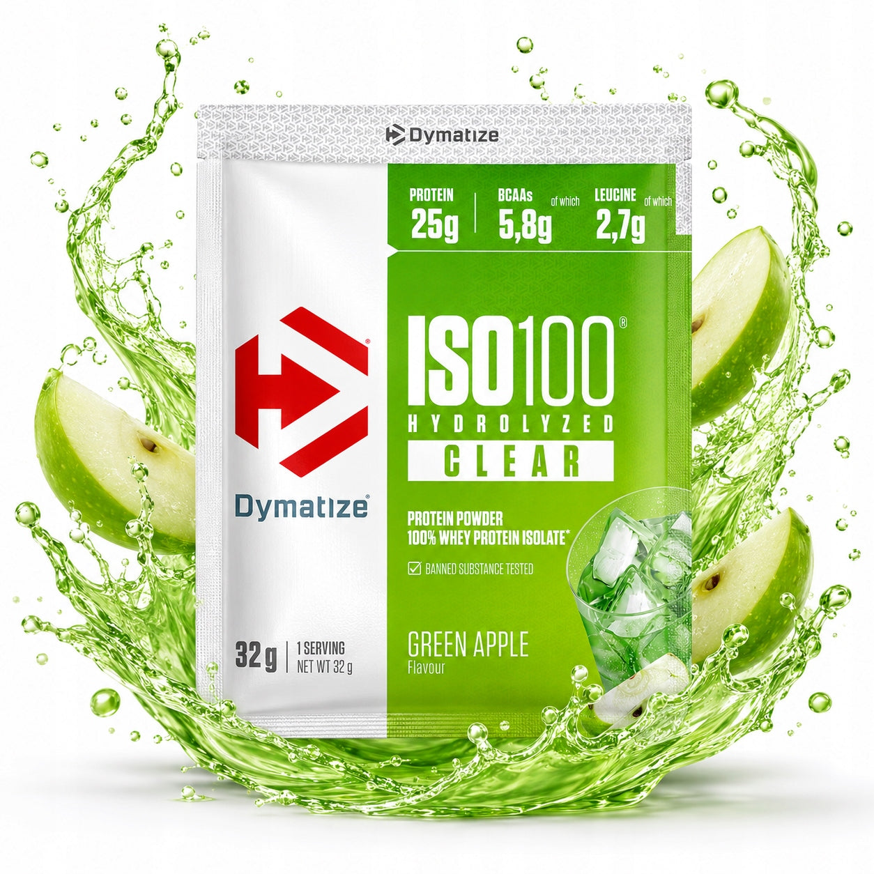 Protein isolate Dymatize ISO 100 Green apple 32 g whey protein WPI