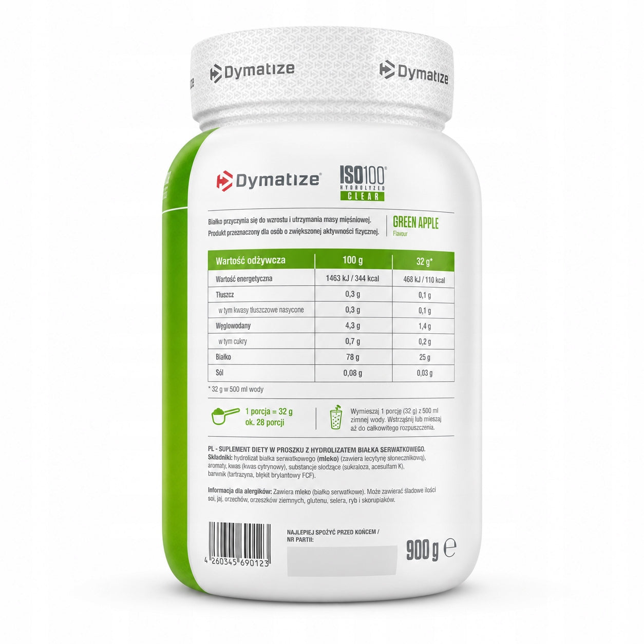Protein isolate Dymatize ISO 100 Green apple 900 g whey protein WPI Expiration date at least 3 months from the date of purchase
