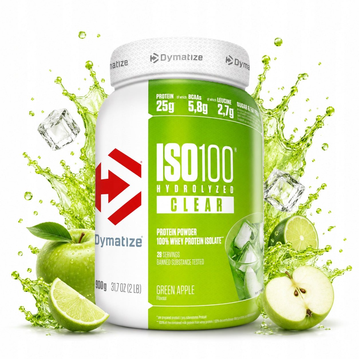 Protein isolate Dymatize ISO 100 Green apple 900 g whey protein WPI