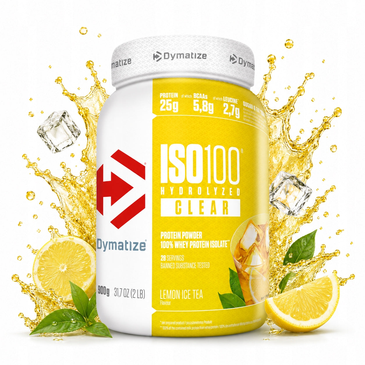 Protein isolate Dymatize ISO 100 Iced lemon tea 900 g WPI per mass