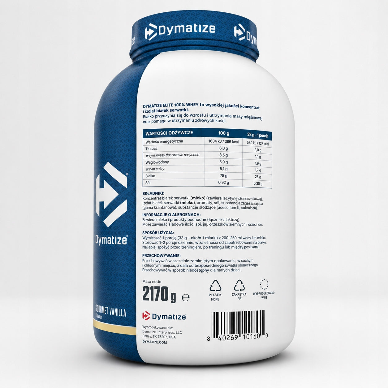 Protein supplement Dymatize Elite Whey Vanilla 2,17 kg whey protein Expiration date at least 3 months from the date of purchase