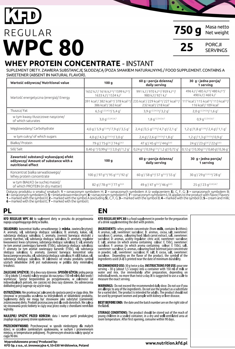 Protein supplement KFD WPC 80 powder 750g taste CINAMON ROLLS Expiration date at least 1 month from the date of purchase