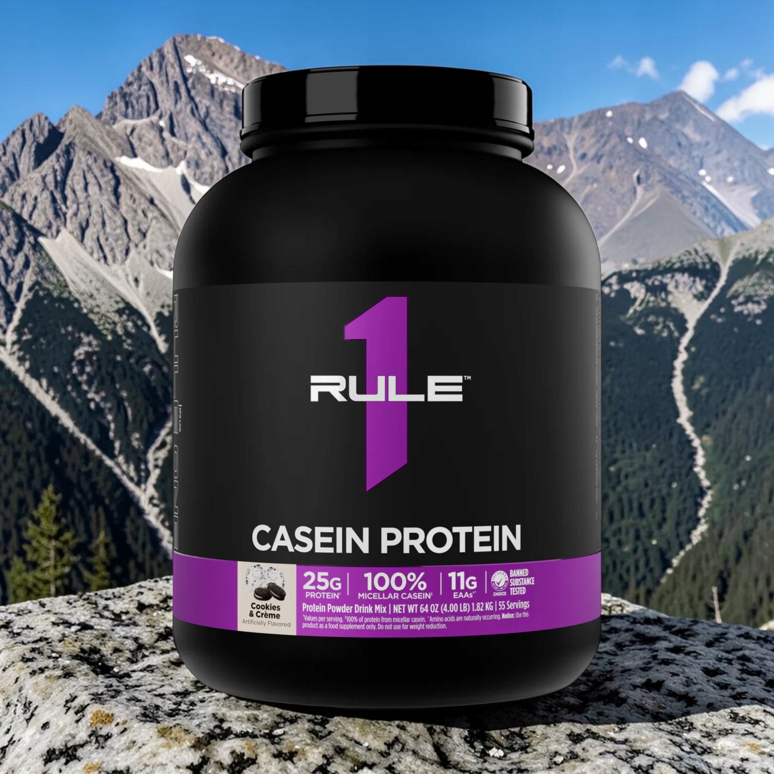 Protein supplement Rule1 CASEIN Protein powder 1820 g taste cake with cream Packaging status original