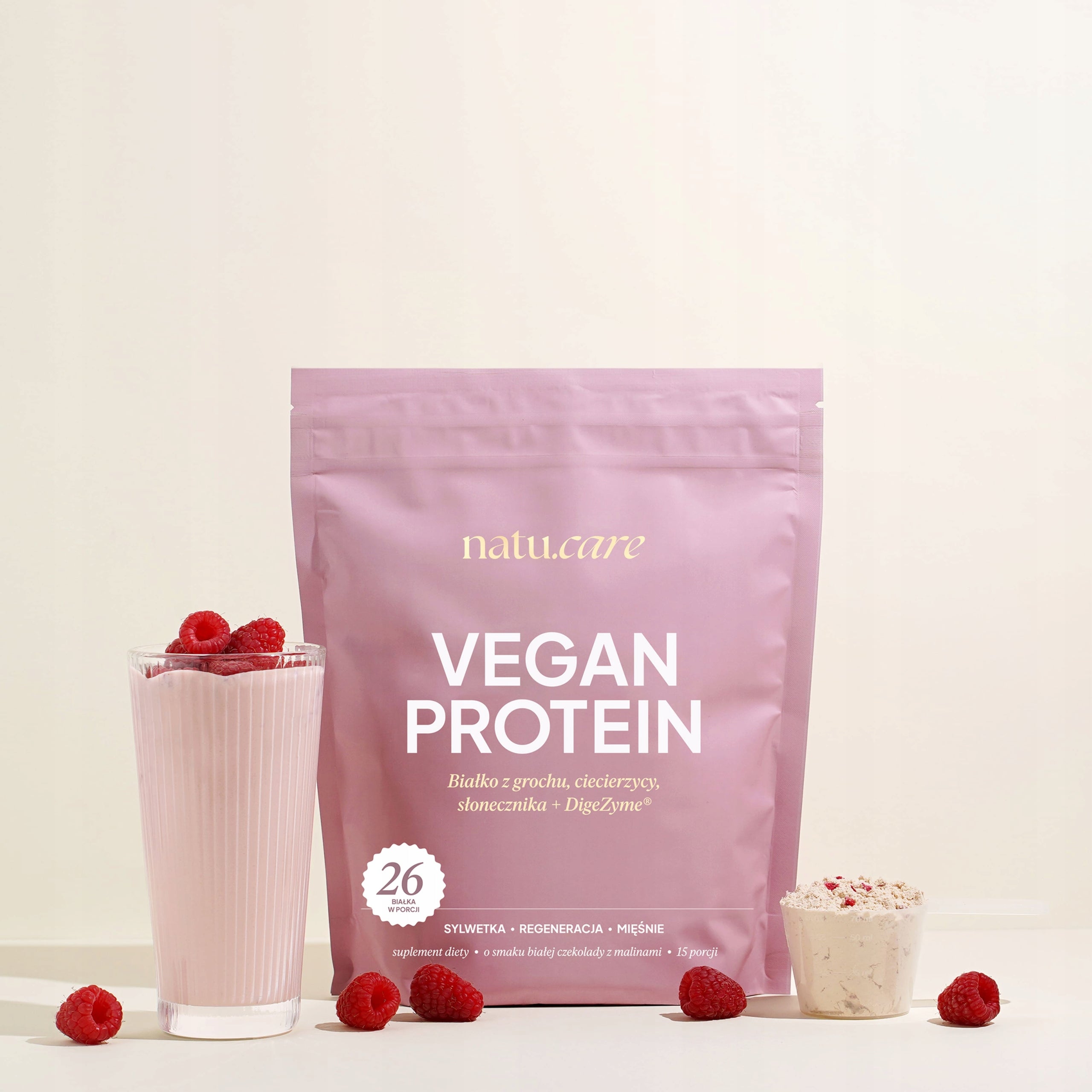Protein supplement Vegan PROTEIN White chocolate raspberry Natu.Care - 2x525g Expiration date at least 1 year from the date of purchase