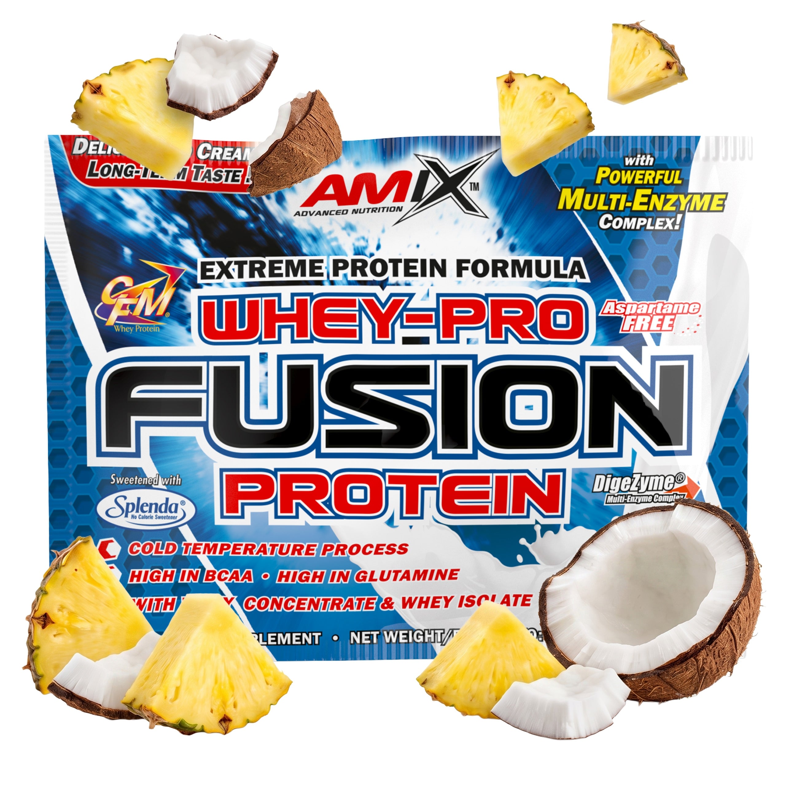 Protein supplement WPC CFM whey isolate 30 g pineapple coconut sachet