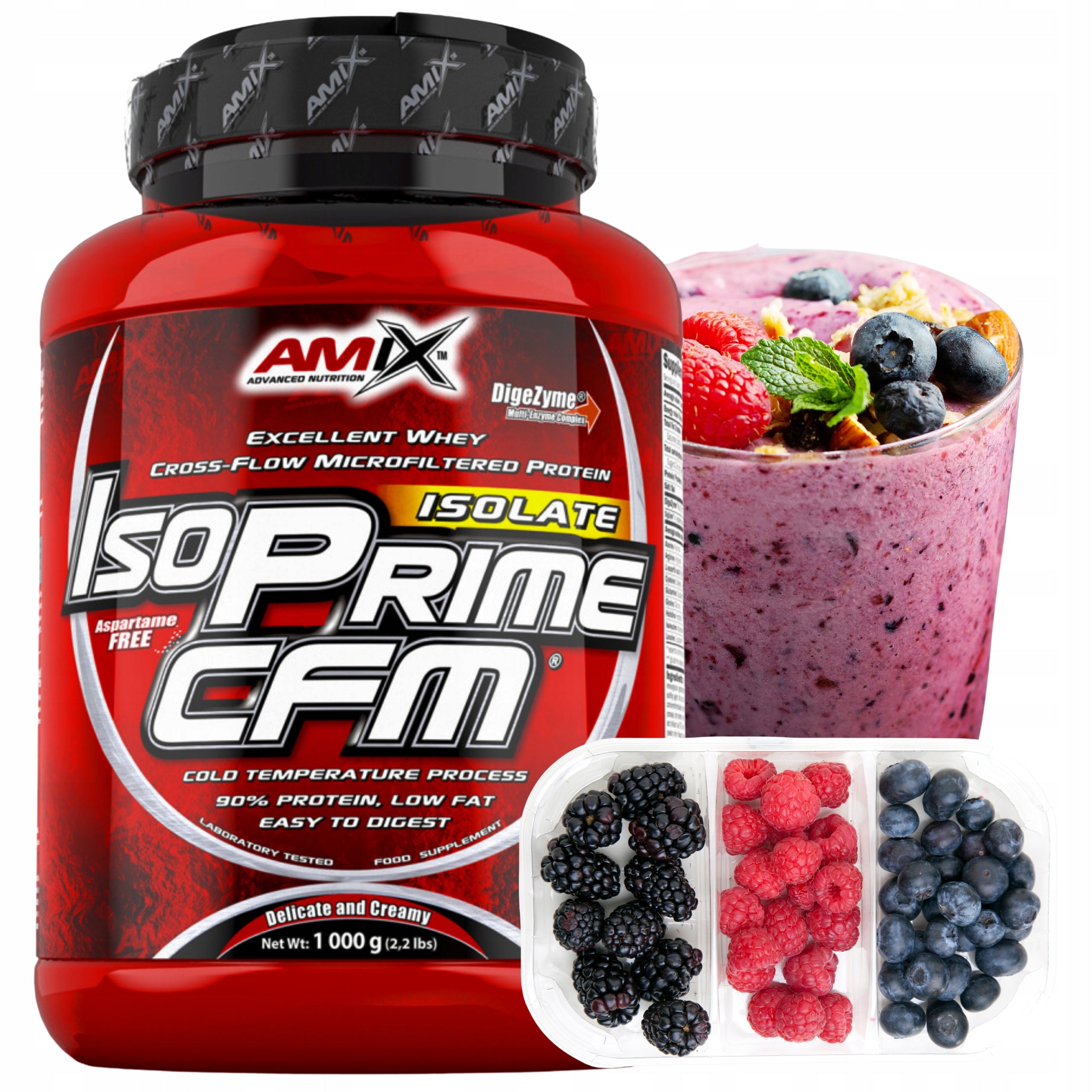 Protein supplement isolate AMIX ISOPRIME CFM 1kg PROTEIN WPI 90% Forest Fruit
