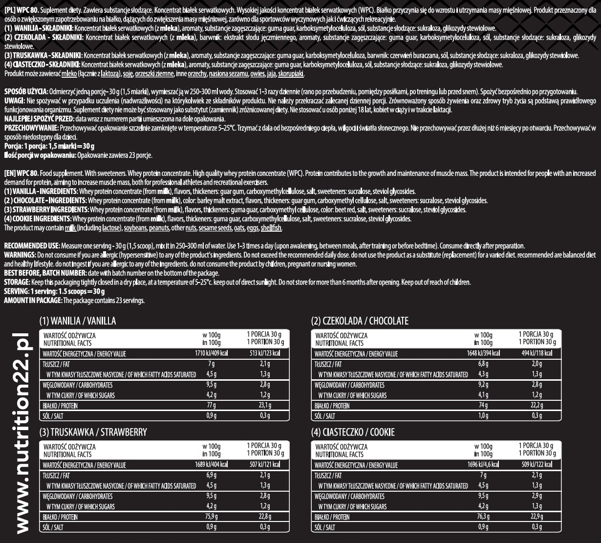 Protein supplement protein concentrate - WPC Nutrition22 powder 2000 g taste Manufacturer code 10011