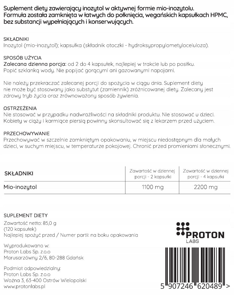 Proton Labs INOSITOL MAX mio inositol PURE 99%+ myo - 120 capsules PCOS Packaging status original