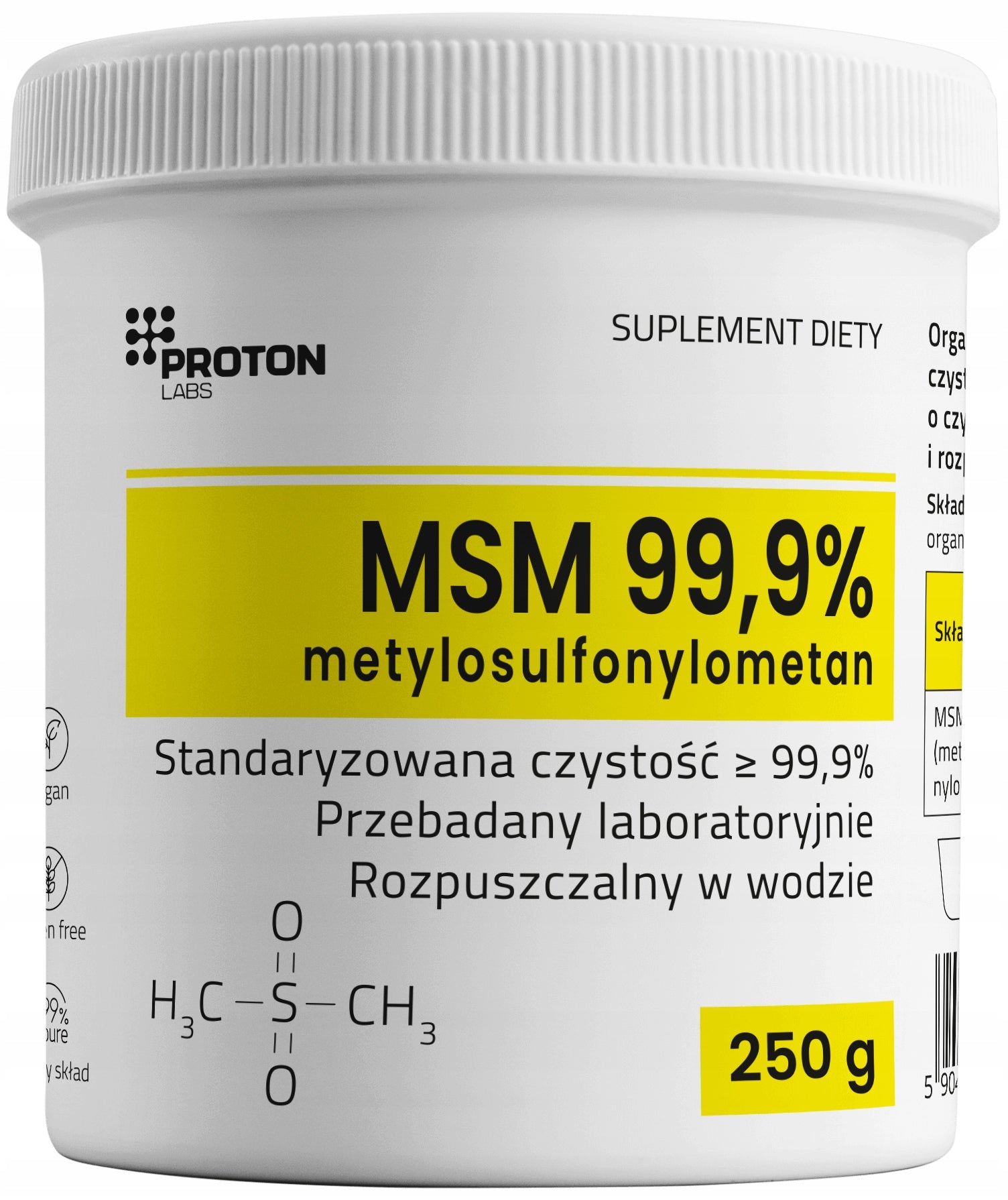 Proton Labs MSM 99,9% PURE Organic Sulfur Pure Powder 250g FOR JOINTS