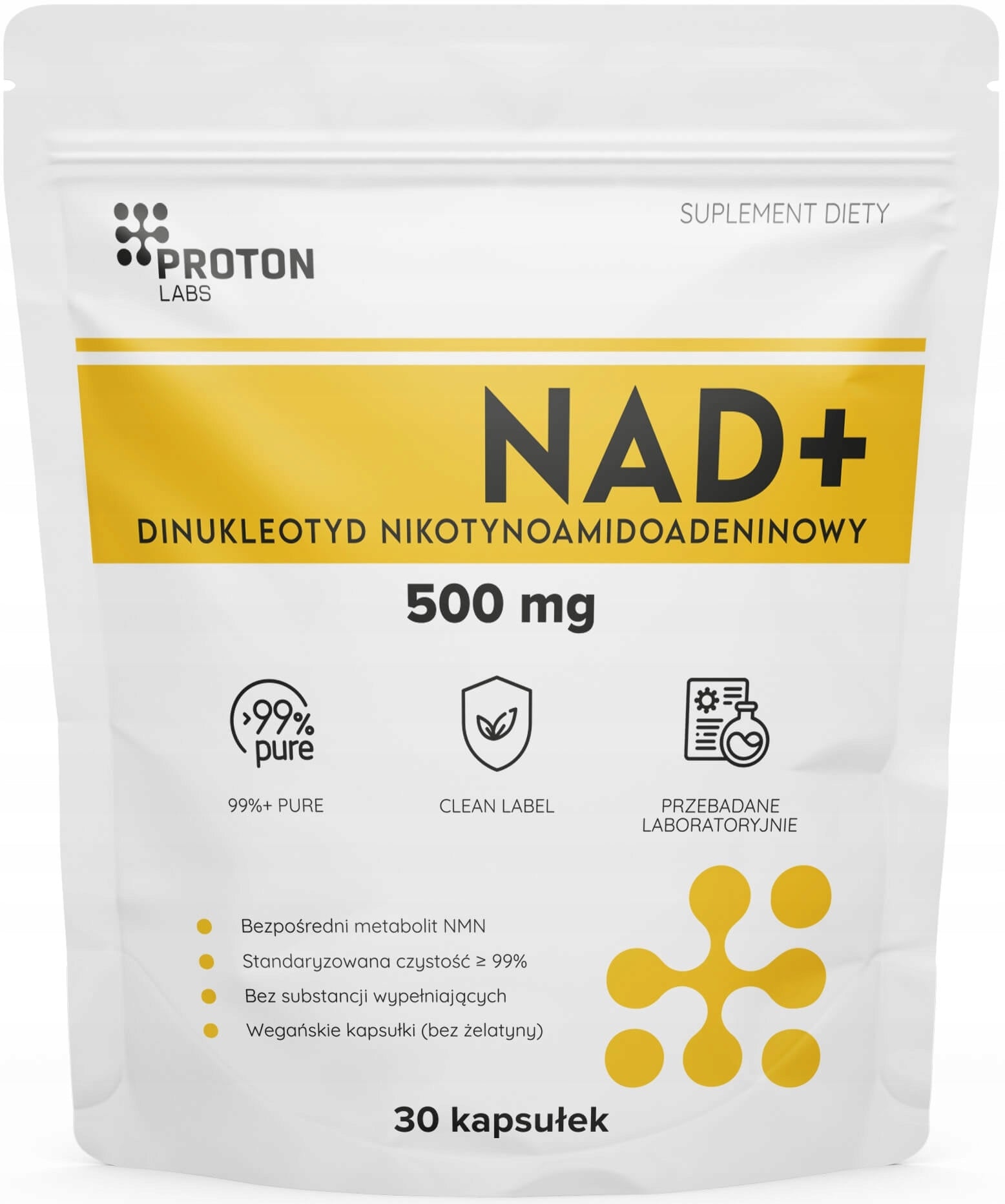 Proton Labs NAD+ 99% 500 mg Dinucleotide, NAD 30 capsules