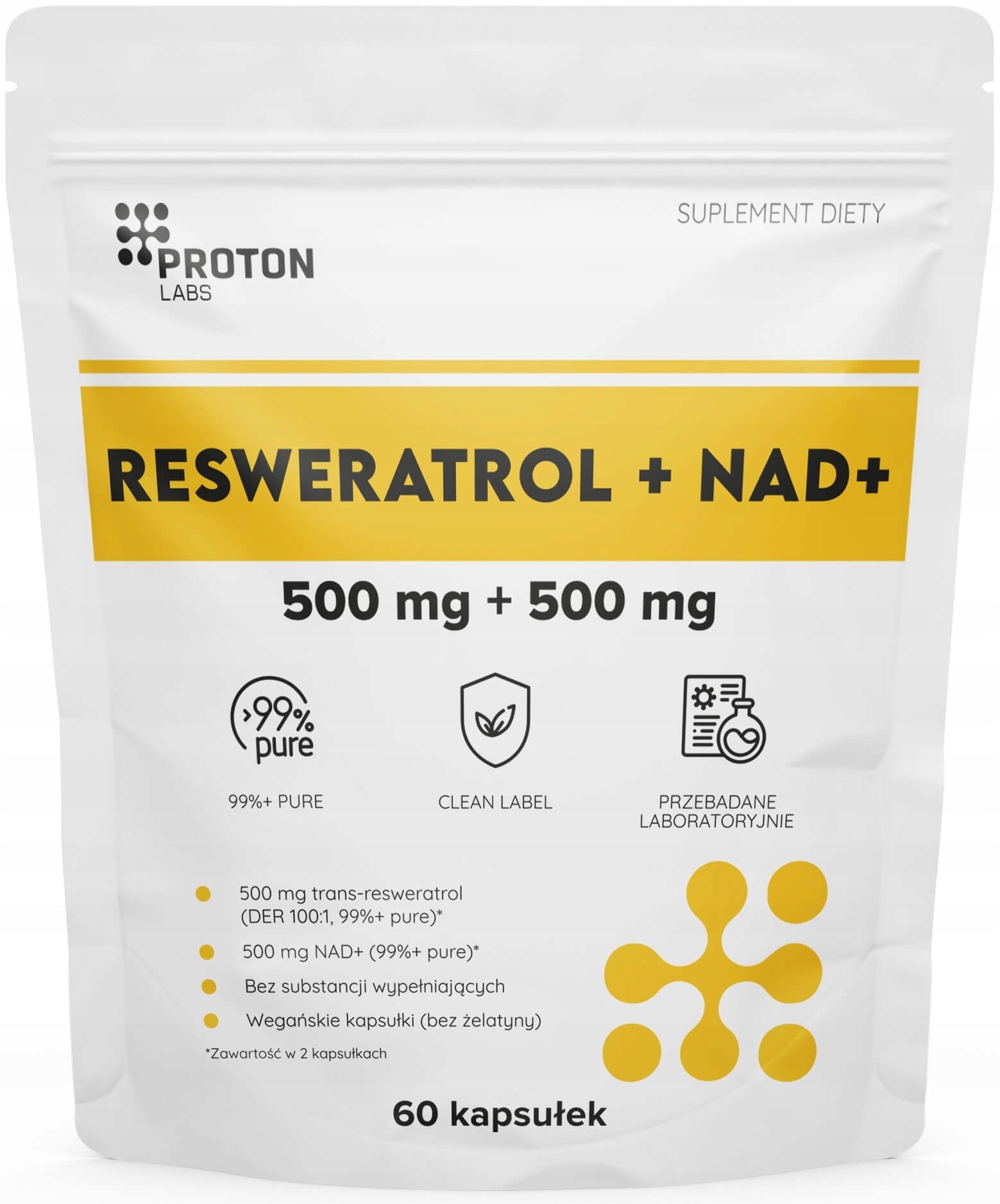 Proton Labs NAD+ and RESVERATROL 500 mg/500 mg capsules ANTI-AGING 60 kaps