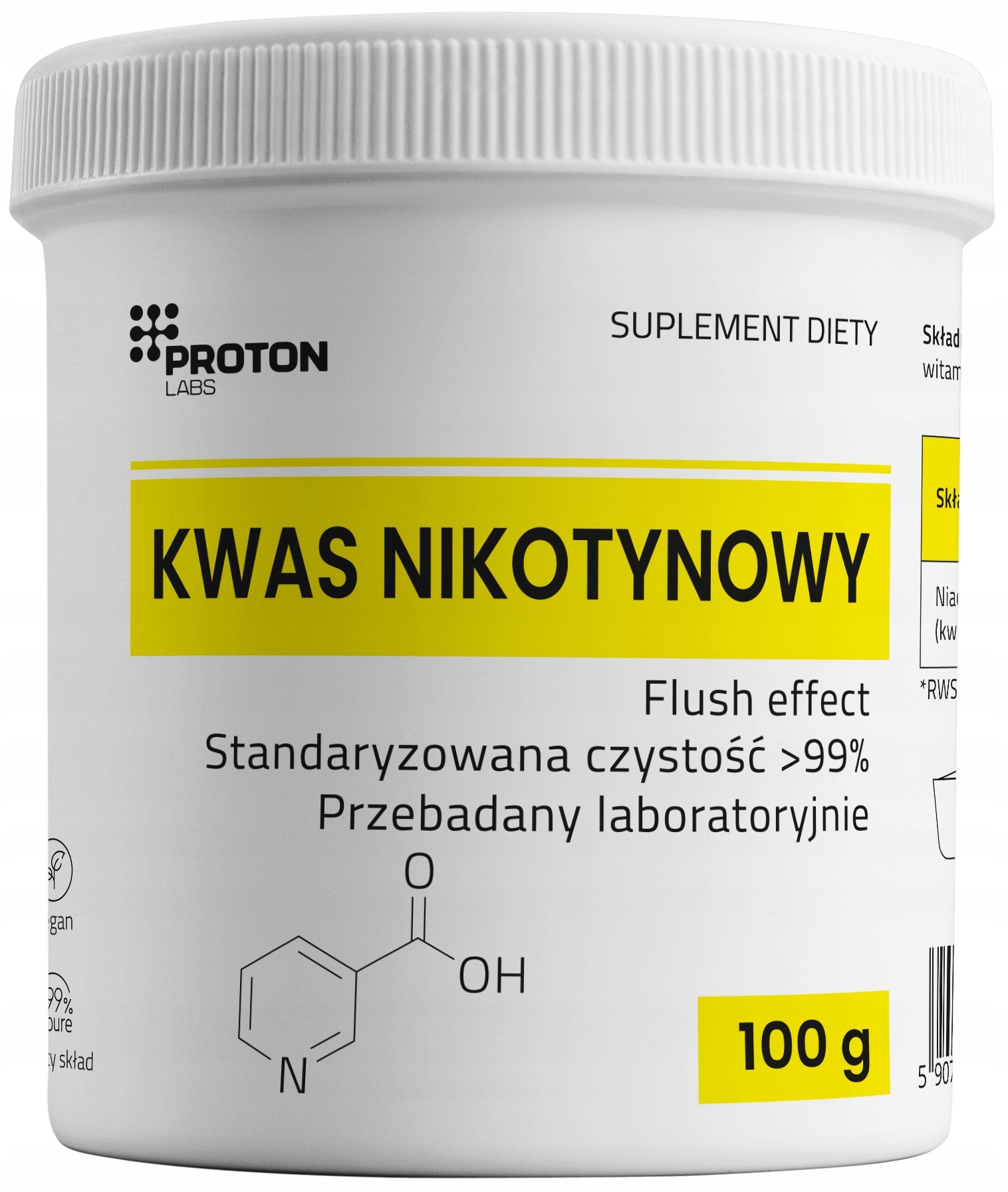 Proton Labs NICOTINIC ACID 100g FLUSH EFFECT Niacin Vitamin B3 Pure 99%+