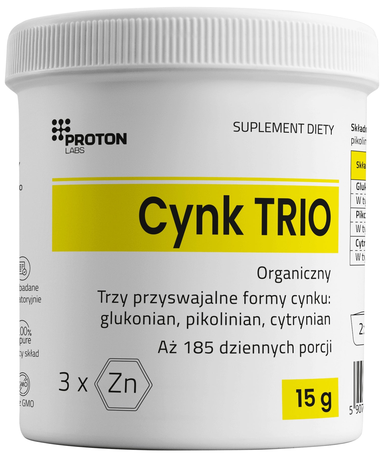 Proton Labs Organic Zinc TRIO 3 FORMS ZINC TRIPLE Assimilable 15g