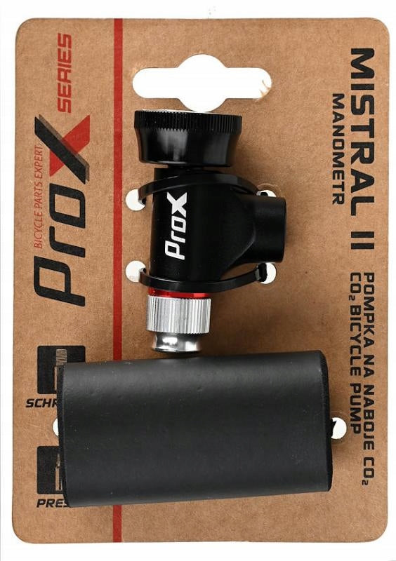 Prox bicycle pump for AV/FV CO2 cartridges with pressure gauge