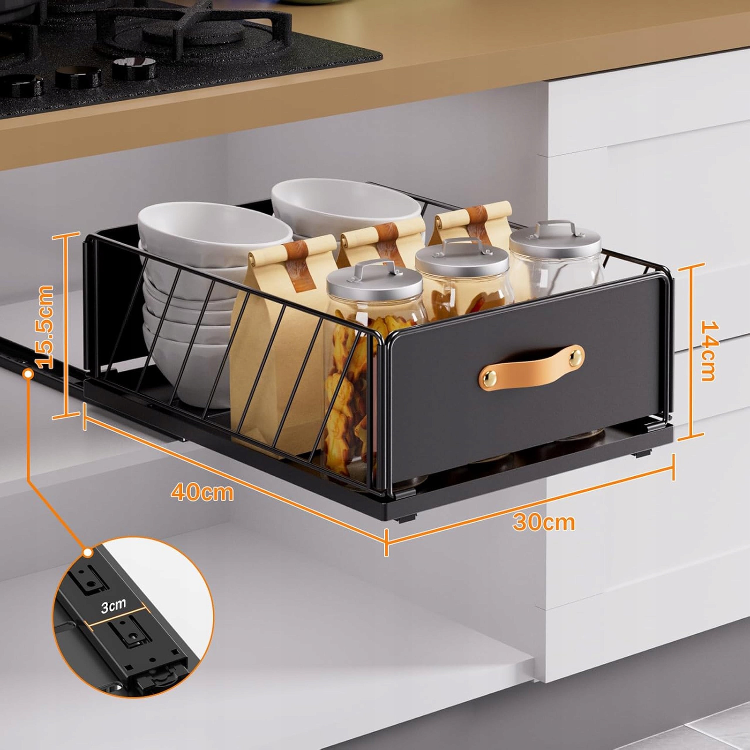 Pull-out drawer for kitchen cabinet organizer without drilling 30x40x15 Brand no brand
