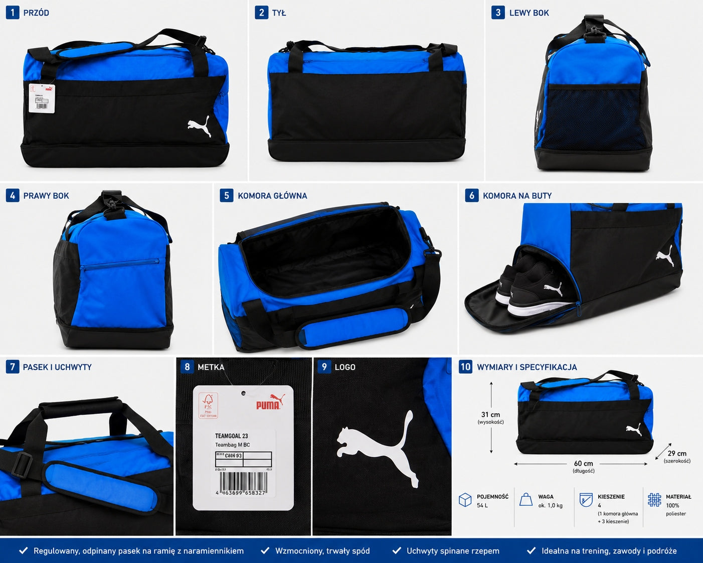 Puma TeamGOAL 23 TeamBag M BC Sports Training Bag Electric Blue New Manufacturer code 076861