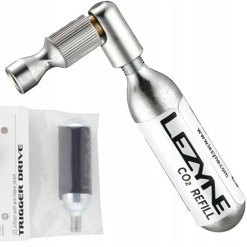 Pump Lezyne TRIGGER DRIVE CO2 silver + gas cartridge 16g with casing