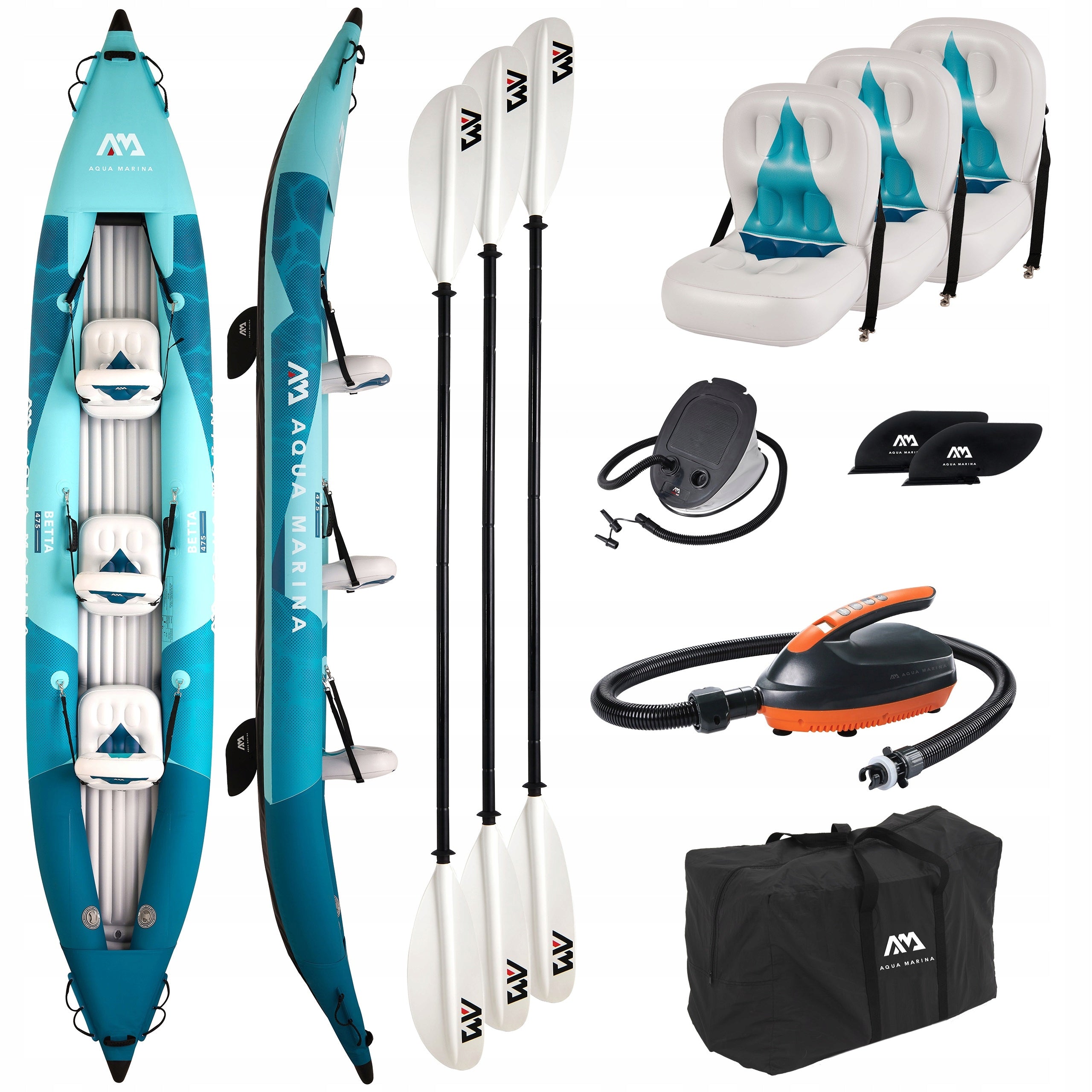 Pumped kayak Aqua Marina Betta 475 Blue 2026 3-seater + Pump EP-T16