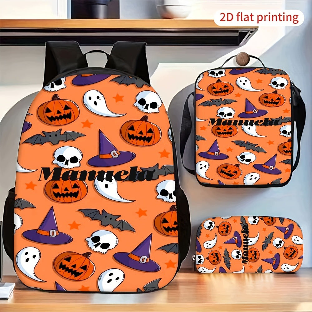 Pumpkin Skull Bat 3-Piece Backpack Set