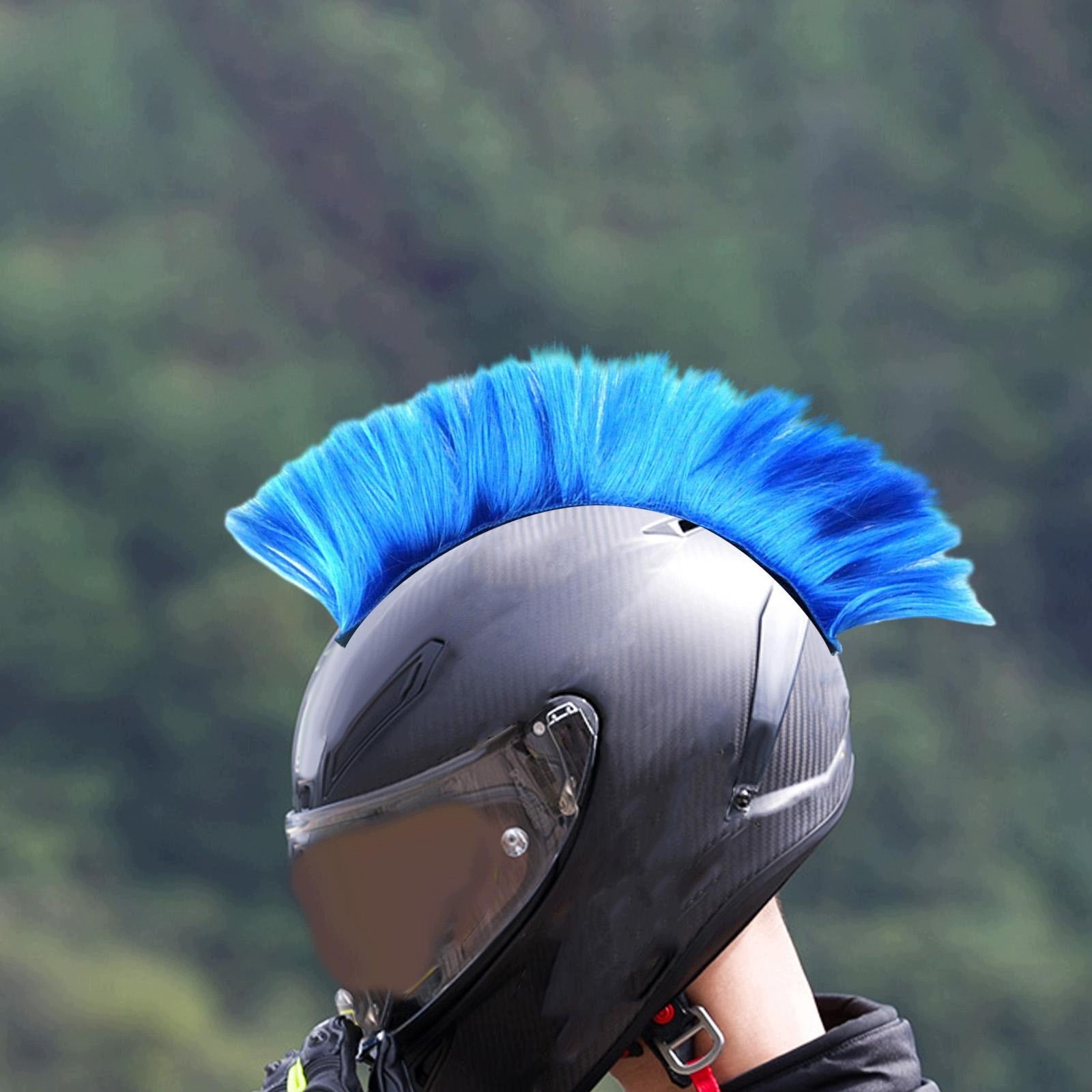 Punk Hair Wig Helmet Wigs Motorcycle Hairpiece Skinhead Wig Hair Bun Blue