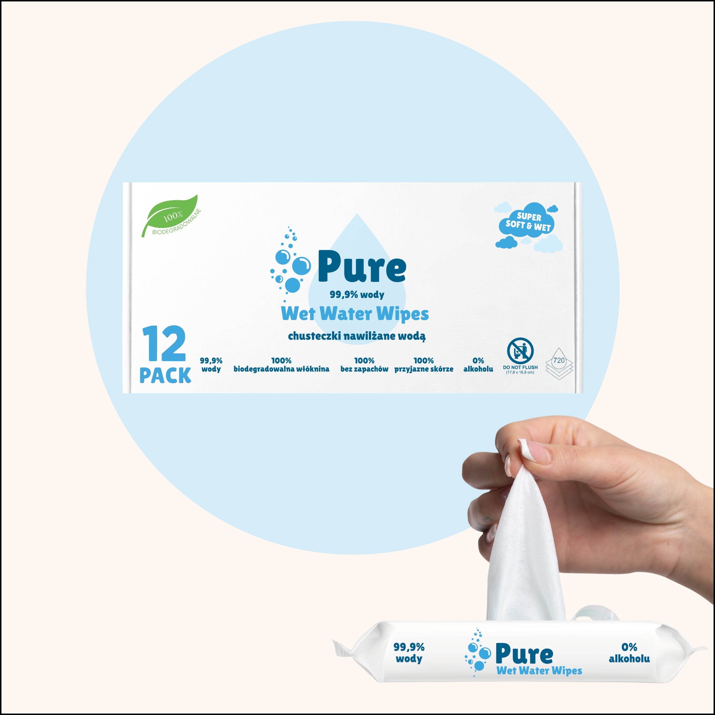 Pure wet wipes water wipes for babies 99,9% water 12x60pcs BIO Brand Pure