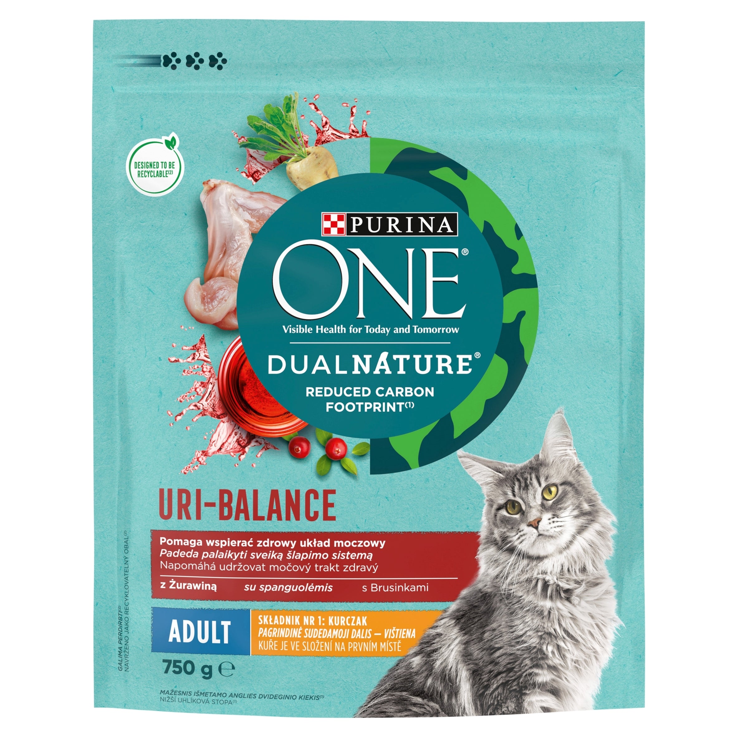 Purina One DualNature cranberry adult cat food chicken 750 g Manufacturer code 7613038232270