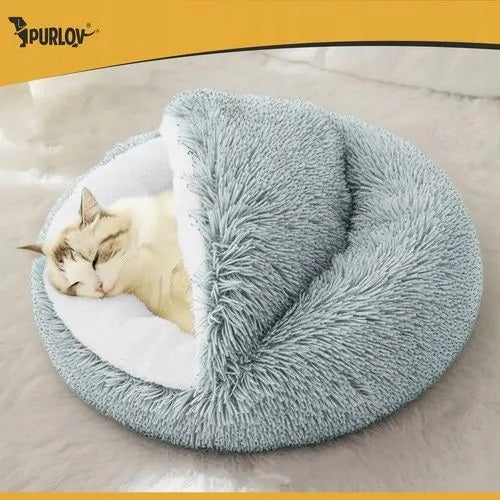 Purlov Dog cat bed S soft fluffy 44x38 cm with canopy Kind bed