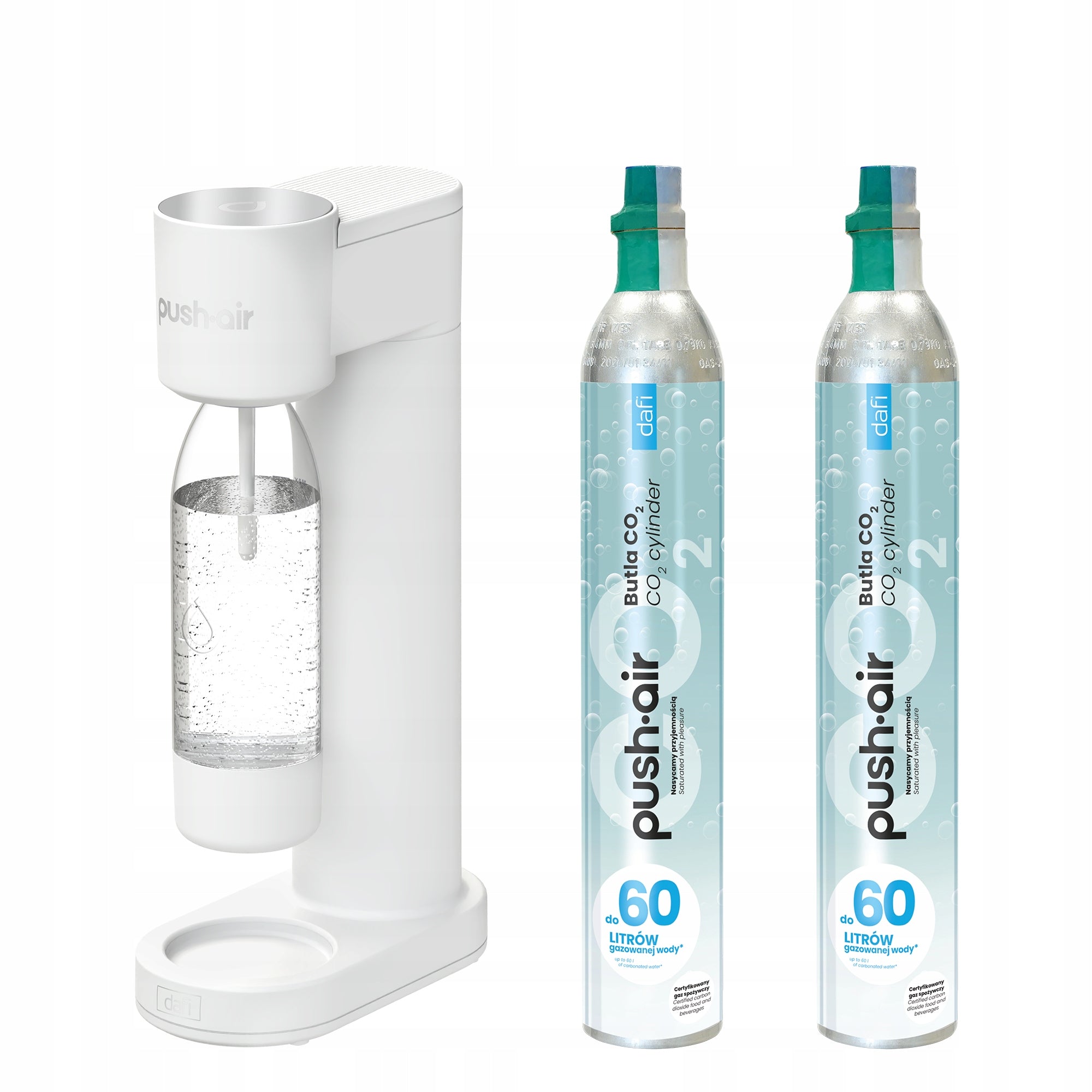 PushAir Saturator for Water Dafi White/Silver + 2x CO2 cartridge + Bottle 0,7
