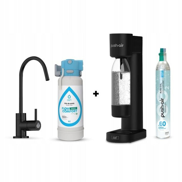 PushAir saturator cartridge bottle + Flow Comfort DC10 tap Alto black