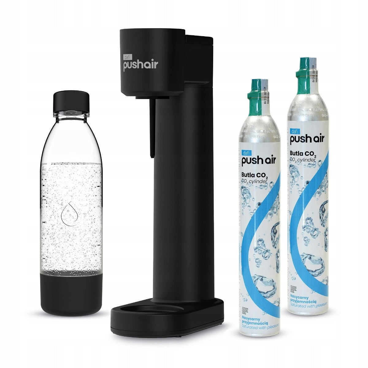 PushAir water saturator Dafi siphon black + 2 cartridges + bottle 0,7