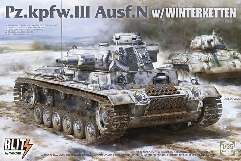 Zusammengebautes Modell Pz.Kpfw. Ill Ausf. N mit Winterketten Takom, 8011