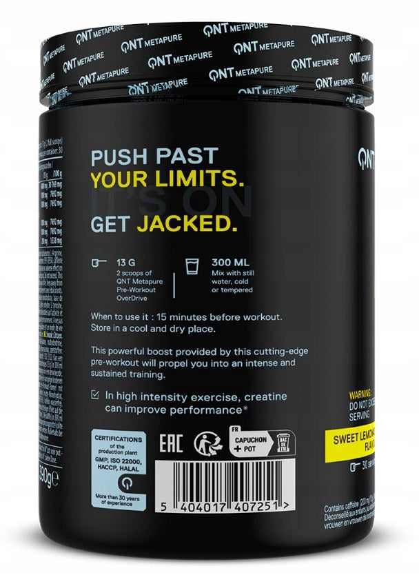 QNT Pre-Workout Overdrive Pre-Workout Strength Pump Before Workout 390g Brand QNT