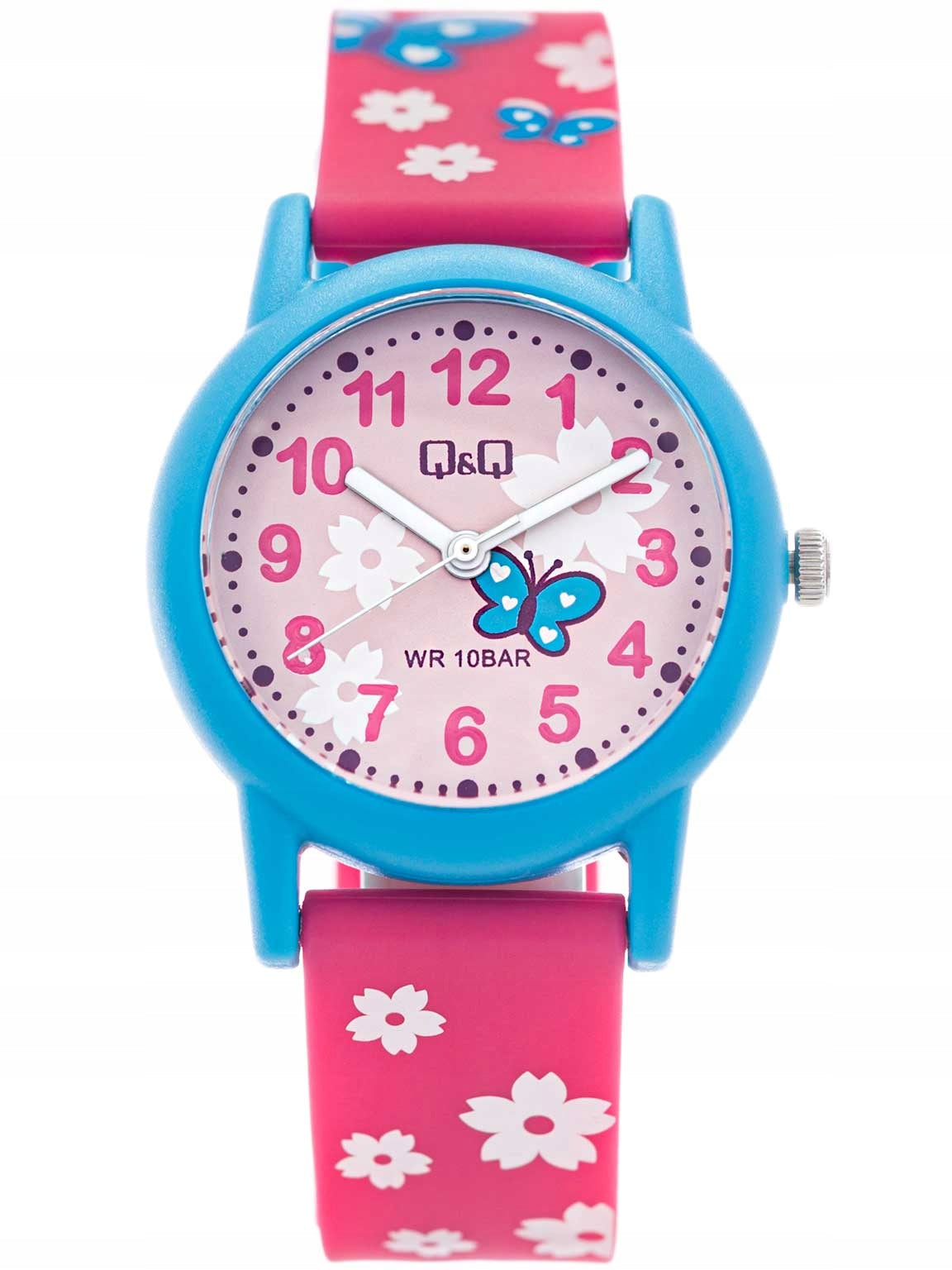 QQ V23A-021VY WATCH FOR GIRLS PINK WITH BUTTERFLIES FOR SWIMMING FOR LEARNING Brand Q&Q